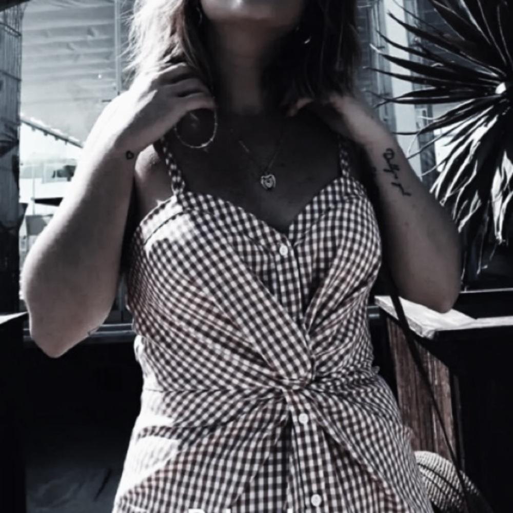 ⚡️Gingham Twist Knot Front button midi dress retro chic trendy black